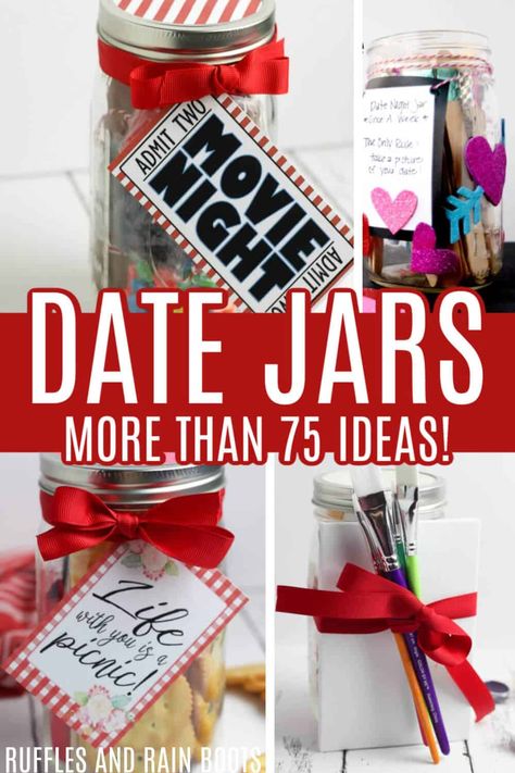 Make one of these date night jars using 70 free date night jar ideas and themes. Grab a mason jar and get ready to whip up a fun Valentine's Day, anniversary, or anytime gift for that special someone or someones. You can use popsicle sticks and write ideas or make fun picnic date nights, movie night date night jars, and so many more fun themes. Date Jars, Date Night Jar Ideas, Movie Night Date, Free Date Night, Date Night Basket, Dates In A Jar, Free Dates, Write Ideas, Date Night Movies