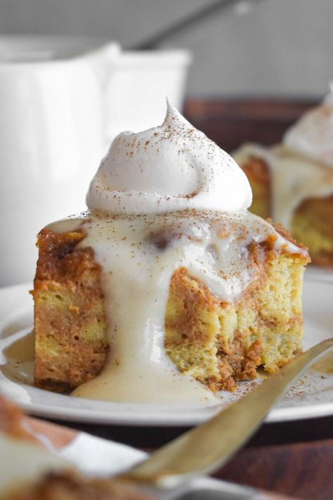 Pumpkin Bread Pudding • Dance Around the Kitchen Butterscotch Bread, Butterscotch Bread Pudding, Bread Pudding Sauce, Pumpkin Bread Pudding, Pumpkin Cheesecake Bars, Bread Puddings, Casserole Easy, Baking Goods, Bread Pudding Recipe