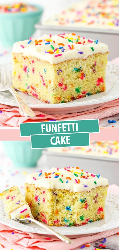 This sprinkle cake is so moist, fun and delicious, I have no doubt it will become your new go-to Homemade Funfetti Cake! You'll never need another box mix again! #funfetti #cake #birthdaycake #homemadecakes #cakerecipes #buttercream #sprinklecake #confetticake Funfetti Cake Ideas, Funfetti Cake From Scratch, Funfetti Cake Mix Recipes, Homemade Funfetti Cake, Confetti Cake Recipes, Funfetti Cake Recipe, Funfetti Recipes, Easy Birthday Cake Recipes, Life Love And Sugar