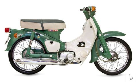 Honda 1970 Cub_50. The Honda Super Cub, in its various versions C100, C50, C70, C90, C100EX, C70 Passport and more, is a Honda underbone motorcycle with a four stroke single cylinder engine ranging in displacement from 49 to 109 cc (3.0 to 6.7 cu in). Having been in continuous manufacture since 1958, with production surpassing 60 million in 2008, the Super Cub is the most produced motor vehicle in history. Underbone Motorcycle, C90 Honda, Cub 50, Honda C100, Honda C50, Honda C90, Honda 50, Honda Motorbikes, Honda Scooters