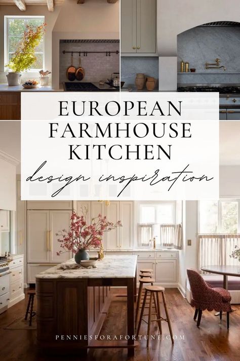 Rustic Old World Kitchen, European Eat In Kitchen, European Kitchens French Country, European Farmhouse Family Room, European Interior Design Kitchen, Modern Italian Farmhouse Kitchen, European Kitchen Colors, Eclectic European Kitchen, Simple French Kitchen