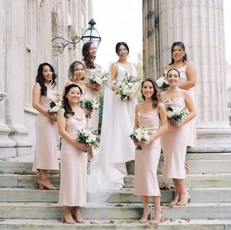 Joy | Wedding Websites & More on Instagram: "Pink isn’t just for Wednesdays 🎀⁠ 📷:@dusoleilphoto⁠ 👰🏻‍♀️: @lbuiiii ⁠ 👗: @birdygrey⁠ ⁠ #bridesmaids #weddingcolors #weddingcolor #weddingcolours #withjoy #weddingideas #weddinginspo #bridesmaidhair #weddingtrends #weddingphotography #bridetobe #weddingstyle #weddingdetails #weddinggoals" Birdy Grey Satin, Toile Tablescape, Slip Bridesmaids Dresses, Grey Weddings, Ethereal Romantic, French Baroque, Style Bleu, Gold Flatware, Tag Us On Instagram