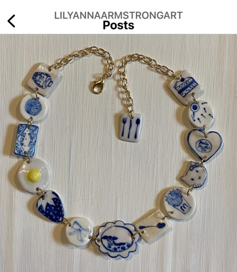 Clay Charm Bracelet, Clay Charms Necklaces, Handmade Blue Clay Jewelry, Ceramic Accessories Jewellery, Ceramic Necklace Handmade, Ceramic Charm Necklace, Ceramic Beads Bracelet, Tanah Liat, Fairy Jewelry