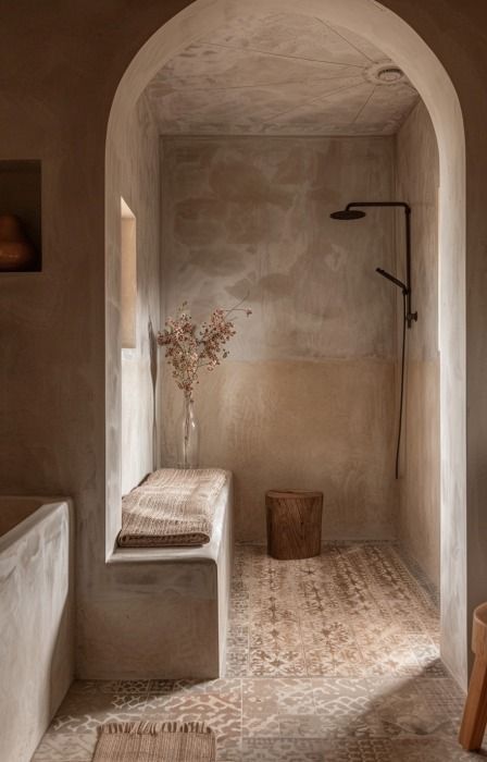 Plaster Bathroom, Organic Bathroom, Tuscan Bathroom, Concrete Effect Paint, Spa Inspired Bathroom, Casa Country, Italian Interior, Tranquil Retreat, Bathroom Inspiration Decor