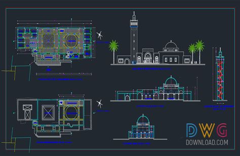 Dwg Download -Mosque Project Dwg 2 Mosque Design Islamic Architecture Plan, Mosque Plan Architecture, Masjid Plan, Hatch Autocad, Mosque Design Islamic Architecture, Plumbing Layout, Central Mosque, Cad Library, Dubai Architecture