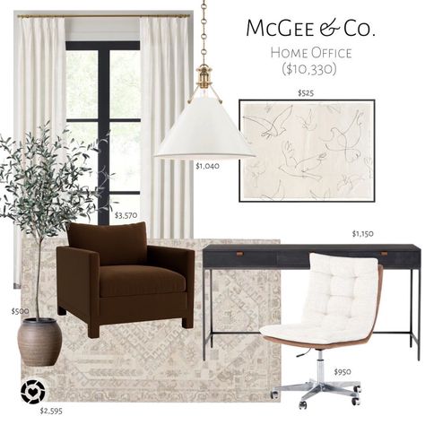 Studio Mcgee Office Work Spaces, Mcgee And Co Home Office, Mcgee Office Design, Studio Mcgee Office Design, Shea Mcgee Office, Home Office Moodboard, Home Office And Closet Combo, Mcgee And Co Office, Mcgee Home Office