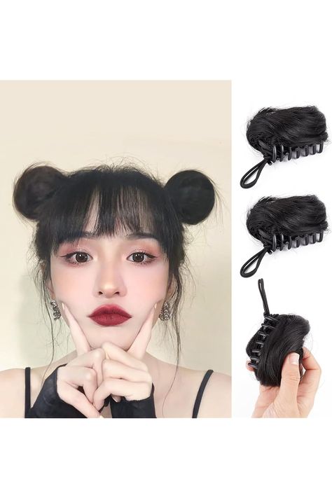 NICENEEDED 2 PCS Claw Clip Hair Bun, 1.5x2.7 Inch Cat Ears Messy Synthetic Curly Donut Extensions Chignon Wig Accessory, Mini Fake Ponytail Updo Hairpieces Natural-Black Scrunchies for Women Fake Ponytail, Black Scrunchies, Claw Clip Hair, Ponytail Updo, Hair Bun, Clip Hair, Hairstyles Ideas, Wig Accessories, Claw Clip