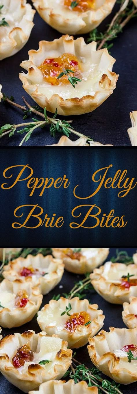 Pepper Jelly Brie, Spicy Pepper Jelly, Phyllo Shells, Happy Eating, Brie Bites, Savory Bites, Pepper Jelly, Brie Cheese, Wontons