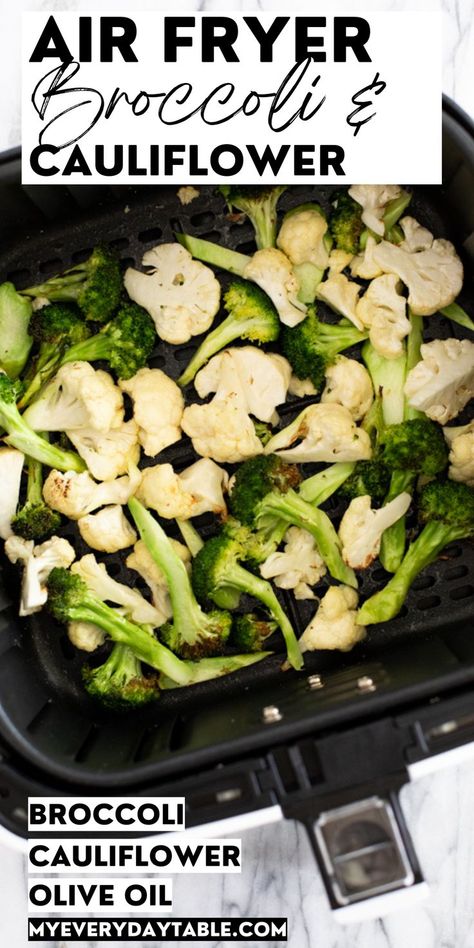 Pin image showing air fryer broccoli and cauliflower in air fryer basket Air Fryer Broccoli And Cauliflower, Air Fryer Broccoli, Broccoli And Cauliflower, Healthy Vegetable Recipes, Cauliflower Recipe, Broccoli Cauliflower, Easy Air Fryer, Cauliflower Recipes, Cooking Method