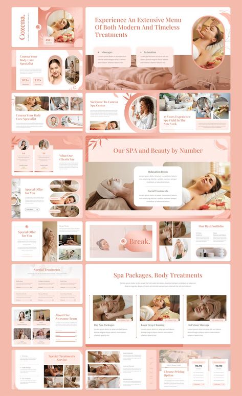 Spa Center Keynote Template Massage Templates, Canva Presentation Template, Best Presentation Templates, Free Powerpoint Presentations, Presentation Deck, Powerpoint Layout, Spa Business, Slide Presentation, Spa Center