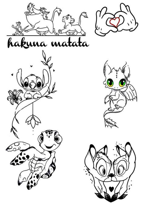 Disney Sticker Tattoo, Disney Lover Tattoo, Stitch Flash Tattoo, Disney Character Tattoos Ideas, Disney Tattoo Drawings, Lilo And Stitch Tattoos, Disney Flashsheets Tattoo, Small Disney Tattoo Ideas, Disney Flash Tattoo