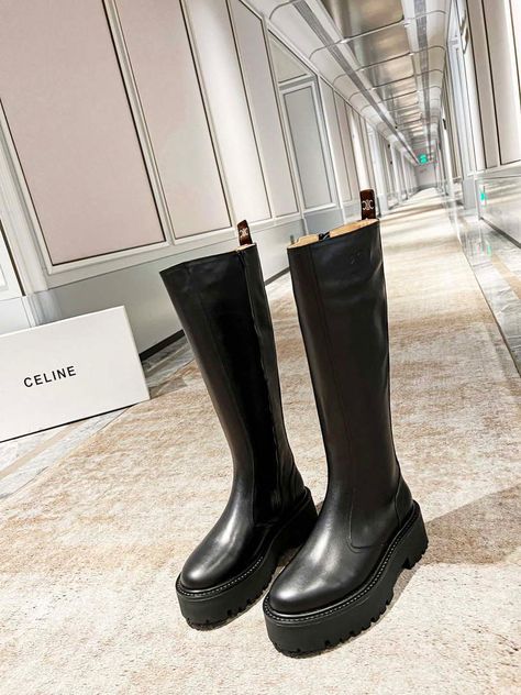 Celine - Women’s Boots Celine Women, Celine Boots, Platform Shoes Black, Black Platform Shoes, Mid Boots, Black Motorcycle, Combat Boot, Women Lifestyle, Martin Boots