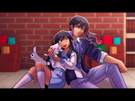 Aphmau and Aaron in Phoenix Drop High. It’s my fav and I thought of sketching it because she made this as a sketch so I resketched it Aphmau Art, Aphmau Mystreet, Phoenix Drop High, Aphmau Ships, Aphmau Wallpaper, Aphmau My Street, Aphmau Youtube, Zane Chan, Aphmau Fanart