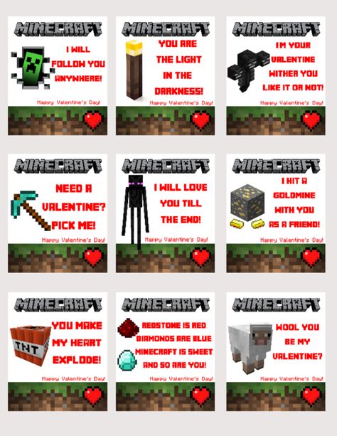 Minecraft Valentines Cards, Cool Valentine Boxes, Free Printable Minecraft, Matchbox Ideas, Valentines Cricut, Minecraft Items, Printable Minecraft, Ship Aesthetic, Minecraft Valentines