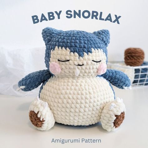 Snorlax Crochet, Snorlax Pattern, Crochet Free Amigurumi, Monster Amigurumi, Crochet Pokemon, Crochet Cat Pattern, Pola Amigurumi, Crochet Inspo, Fun Crochet Projects