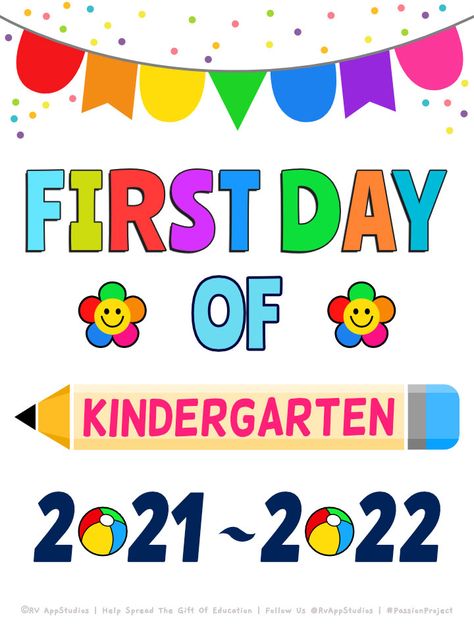 First Day of School of Kindergarten for the Year 2020. Printable Signs Free, My First Day Of School, First Day Of School Pictures, Educational Apps For Kids, Kindergarten Colors, Blogger Poses, First Day Of Kindergarten, Kindergarten Coloring Pages, Kids Worksheets