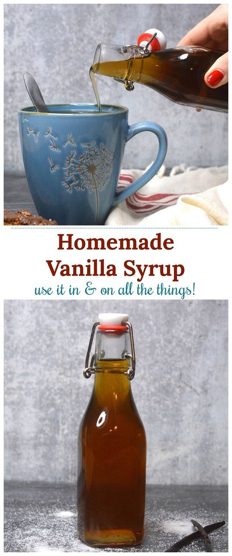 How to make Homemade Vanilla Syrup For Coffee, tea, cocktails, pancakes, baked goods and much more! Plus you can control how much sugar you use. Vanilla Coffee Syrup, Homemade Vanilla Syrup, Vanilla Syrup For Coffee, Soda Stream Recipes, Syrup For Coffee, Homemade Coffee Syrup, Diy Vanilla, Candy Fudge, How Much Sugar