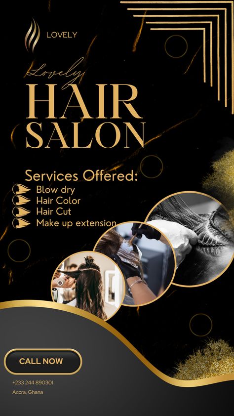 For more designs on hair salons for your business, just contact me. Salon Profile Picture, Beauty Salon Poster Design, Hair Page Logo, Hair Salon Poster, Makeup Poster, Salon Designs, Hair Poster, Beauty Salon Posters, Salon Offers