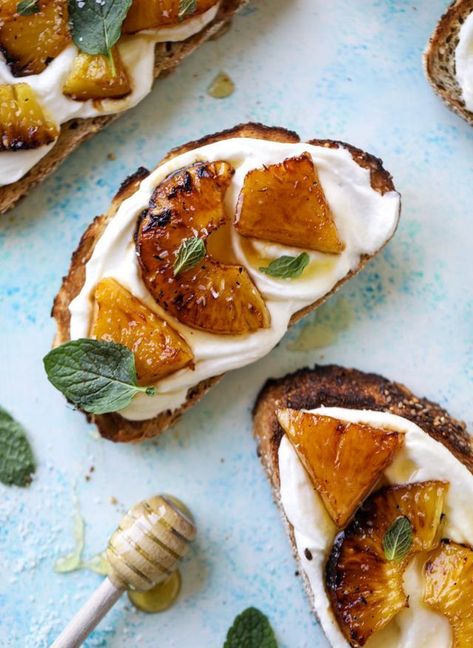 Roasted Pineapple Whipped Ricotta Toast with Sea Salt. | How Sweet It Is | Bloglovin’ Whipped Ricotta Toast, Ricotta Toast, Whipped Ricotta, Roasted Pineapple, Pineapple Whip, Toasted Bread, Makanan Diet, Think Food, Toast Recipes