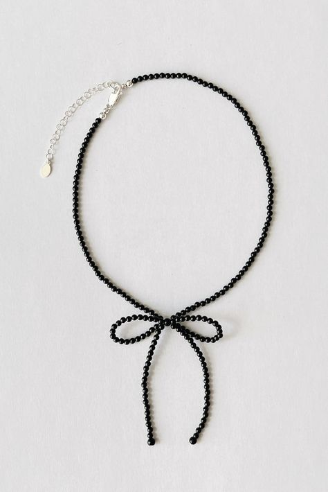 Beaded Bow Necklace, Beaded Bow, Bow Necklace, Onyx Bead, Vancouver Canada, Jewelry Inspo, Sterling Silver Bead, Diy Beads, Black Onyx