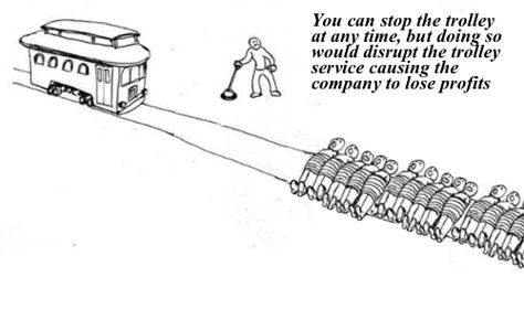 You can stop the trolley at any time, but doing so would disrupt the trolley service causing the company to lose profits Trolley Problem, Philosophy Memes, Thought Experiment, Small Talk, Shake Hands, Know Your Meme, I Cant Even, Text Posts, Twitter Sign Up