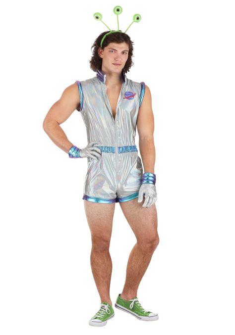 PRICES MAY VARY. Out-of-this-World Style: Blast off in this Sexy Men's Galactic Alien Costume! Featuring a sleek, futuristic romper with holographic accents, this outfit is perfect for men who want to stand out at space-themed parties, Halloween, or alien abduction gatherings. The romper includes a zipper front for easy wear. Extraterrestrial Accessories: The set comes with a playful alien headband adorned with three plush alien eyes, enhancing the outer-space aesthetic. Plus, the matching glove Party Outfit For Men, Cosmic Party, Alien Headband, Space Themed Party, Ghostbusters Costume, Aviator Goggles, Costumes For Men, Green Lipstick, Alien Costume