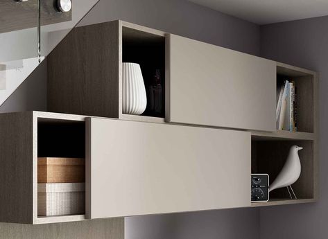 Floating Cupboards Bedroom, Under Stairs Study, Hanging Cabinets Bedroom, Floating Cupboards, Office Cupboard Design, Clothing Shelf, Cupboards Design, Cupboard Living Room, Storage Unit Design