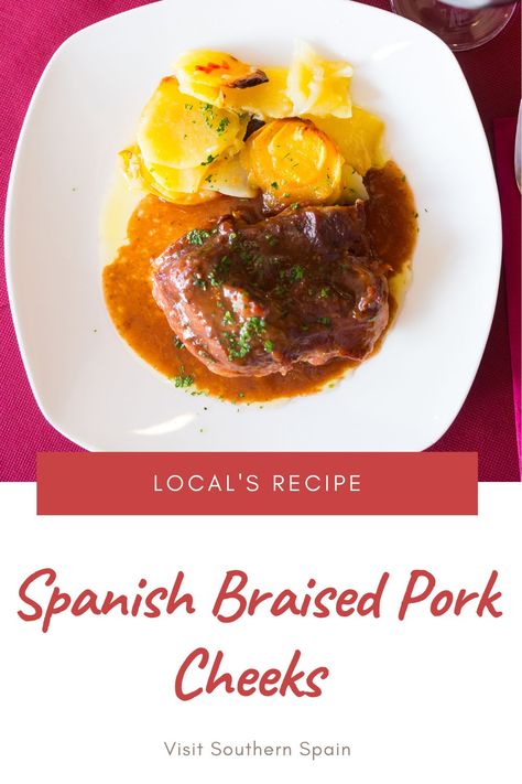 Pork Cheeks Recipe, Pork Cheeks Recipe Slow Cooker, Slow Cooker Beef Cheeks, Pork Cheeks Fine Dining, Beer Braised Pork Shoulder, Spanish Pork Chops, Beef Cheeks Recipe, Spanish Pork, Pork Cheeks