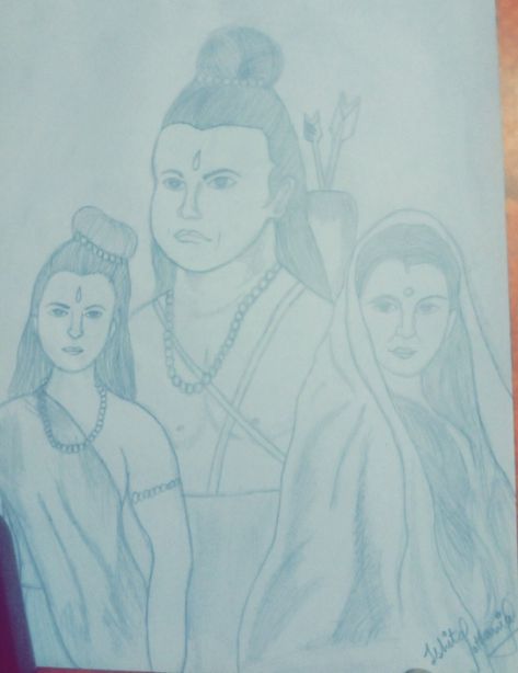 Ramayan related sketch........ram sita lakshman Ram Sita, Ram, Female Sketch, Sketch, Male Sketch, Drawings, Quick Saves, Art