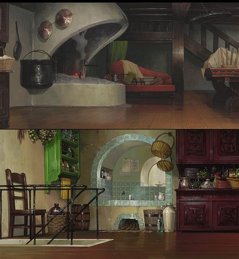 Casa Do Hobbit, Howl's Moving Castle Aesthetic, Anime Architecture, Castle Kitchens, 하울의 움직이는 성, Castle Rooms, Castle Home, Bg Design, Castle Aesthetic