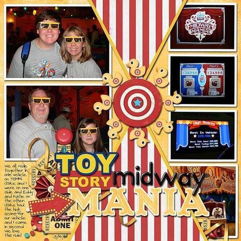 Toy Story Midway Mania | Disney Scrapbooks | Disney Scrapbooking | Disney… Cricut Scrapbooking, Scrapbook Disney, Disney Layouts, Towel Animals, Disney Scrapbooking Layouts, Disney Scrapbook Pages, Vacation Scrapbook, Disney Memories, Disney Scrapbooking