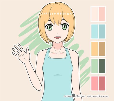 Girl Waving Drawing Reference, Waving Drawing Pose, Cel Shading Tutorial, Waving Drawing, Anime Outline, Shading Tutorial, Cel Shading, Wave Drawing, Chibi Girl Drawings