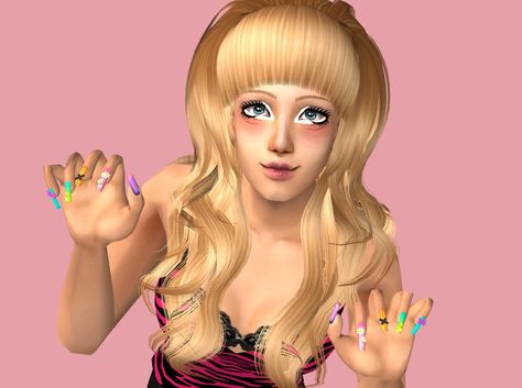 4t2 Conversion - Charm Nails (YF-EF) credit : saruin SFS / MF Saruin's Sims 4, 4t2 Conversion, Charm Nails, Tumblr Sims 4, Kawaii Harajuku, Sims Mods, Sims 2, Sims 3, Sims Cc