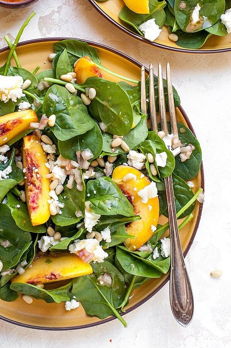 Spinach Salad With Feta, Diet Lunches, Grilled Vegetable Salads, Diet Lunch, Salad With Feta, Juicy Peach, Heart Healthy Diet, Refreshing Salad, Healthy Heart