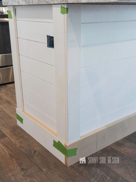 How to Makeover Kitchen Island With Shiplap and Trim | Hometalk Kitchen Island With Shiplap, Island With Shiplap, Kitchen Island Trim, Kitchen Renovation Ideas, Kitchen Island Makeover, Shiplap Kitchen, Builder Grade Kitchen, Stairs Renovation, Makeover Kitchen