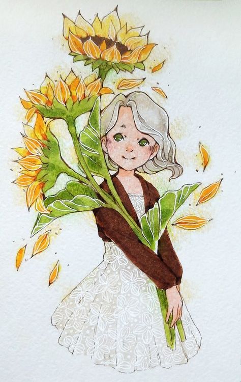 Gemini Art, Sweet Drawings, Watercolor Girl, Flower Sketches, Canvas Painting Designs, Holding Flowers, Girly Art Illustrations, Like Comment Share, Amazing Art Painting