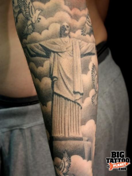 40 Amazing Christ The Redeemer Tattoos Brazil Tatoos, Redeemer Tattoo, Jesus Statue Tattoo, Christ The Redeemer Tattoo, Brazil Tattoo Ideas, Jesus Tattoo On Arm, Brazil Tattoo, Upper Shoulder Tattoo, Jesus Tattoos