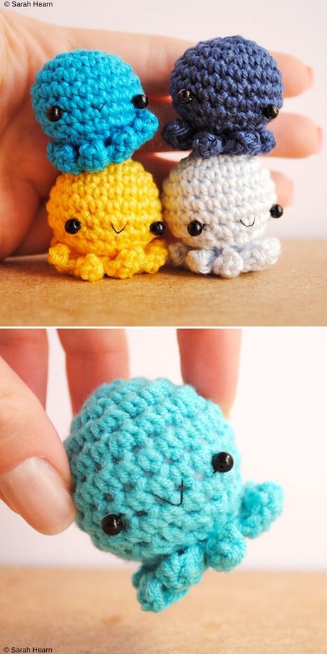 Tiny Octopus Amigurumi. This tiny little fellow is the sweetest key chain ever,  I'm pretty sure of that! Moreover, your kiddos will love this little sweetie, because it's a kiddos best friend, that's gonna keep your kiddo company at all times. Above all, it's adorable!  #freecrochetpattern #octopus #amigurumi Mini Octopus Amigurumi Free Pattern, Easy Tiny Crochet Animals, Tiny Crochet Octopus, Small Crochet Octopus, Crochet Octopus Keychain Free Pattern, Tiny Crochet Bunny, Mini Crochet Octopus Free Pattern, Tiny Things To Crochet, Arigami Crochet