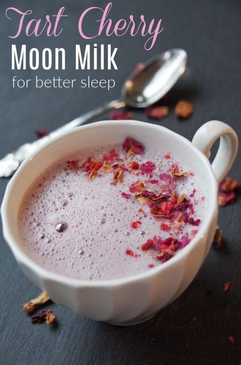 Tart Cherry Moon Milk Recipe for Better Sleep - Turning the Clock Back Cherry Moon Milk, Moon Milk Recipe, Cocktail Original, Cherry Moon, Cherry Drink, Moon Milk, Milk Tea Recipes, Plat Vegan, Sleep Drink