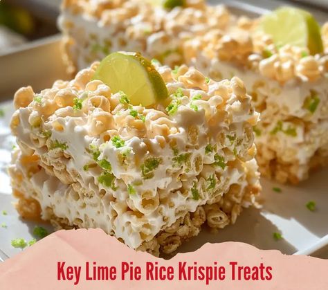 Key Lime Pie Rice Krispie Treats Key Lime Rice Krispie Treats, Fun Rice Crispy Treat Ideas, Rice Krispie Desserts, Casserole Desserts, Gf Deserts, Bake Sale Desserts, Homemade Rice Krispies, Homemade Rice Krispies Treats, Dessert Cravings