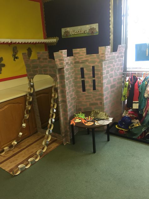 Castle theme role play area Castle Role Play Area, Castle Role Play Eyfs, Castles Eyfs, Classroom Castle, Role Play Eyfs, Knights And Castles Topic, Role Play Areas Eyfs, Castle Theme Classroom, Castles Topic