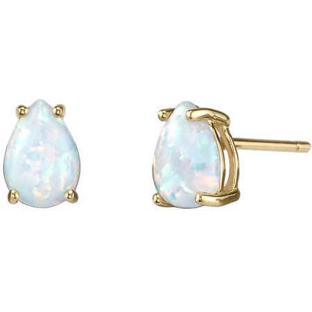 14K Yellow Gold Pear Shape Created Opal Stud Earrings, Women's White Opal Stud Earrings, White Opal Earrings, Fire Opal Earrings, Opal Stud Earrings, Opal Earrings Stud, Classic Earrings, Opal Studs, Yellow Gold Earring, Opal Earrings