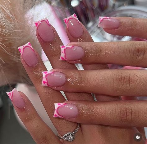 Pink Tip Nails, Overlay Nails, Gel Acrylic Nails, Diy Acrylic Nails, Girly Acrylic Nails, Work Nails, French Tip Acrylic Nails, Glow Nails, Short Square Acrylic Nails