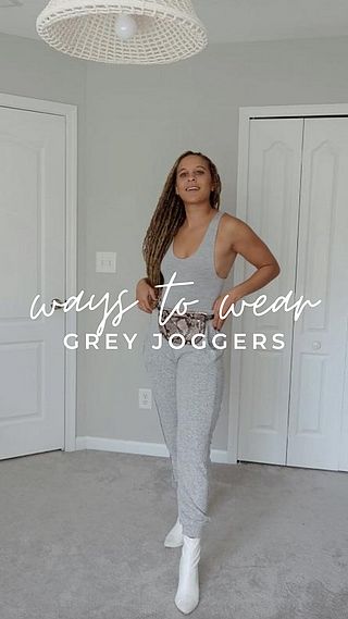 Ways to Wear: Grey Joggers Gray Joggers Outfit Winter, Light Gray Joggers Outfit, Grey Jogger Pants Outfit, Grey Joggers Outfit Winter, How To Style Grey Joggers, Gray Jogger Pants Outfit Women, Grey Jogger Outfit, Grey Joggers Outfit Women, Gray Joggers Outfit