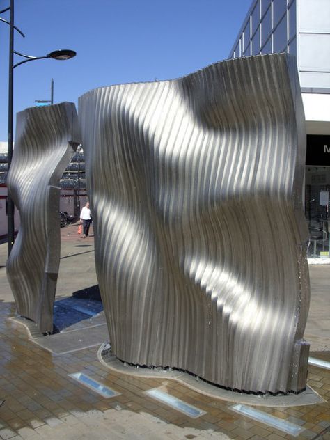 water sculpture Waterfall Sculpture, Street Art Installation, Water Artwork, Water Sculpture, Regent Street, Public Sculpture, Dalian, Metal Garden Art, Water Walls