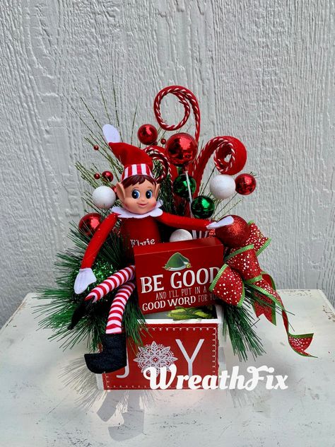 Work Centerpieces, Festival Tree, Small Christmas Decor, Elf Centerpieces, Small Table Centerpiece, Centerpiece Christmas Table, Christmas Extravaganza, Colorful Ornaments, Decor Baskets