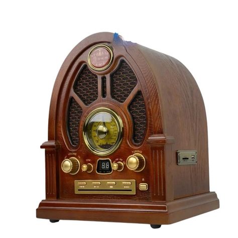 Description of the Vintage Style Artistic Retro Radio with CD Player   Enjoy your favorite music in the comfort of your living room with this totally Vintage retro artistic radio ! Its old wood finish is very elegant and will give your interior a warm and authentic atmosphere. Equipped with a CD player , a USB player , an SD card reader and even Bluetooth connectivity , this radio offers exceptional sound quality. It is the perfect accessory for anyone looking for practical and elegant equipment at the same time!     Material: Wood   FM frequency: 88-108 MHz   Speaker Power: 12W      Bluetooth version: 4.2   Weight: 3.75 Kg   Free Shipping Old Fashioned Radio, Vintage Radio Illustration, 1930s Radio, 1940s Radio, Old Radio, Cat Lamp, Vintage Record Player, Radio Antigua, Radio Cd Player