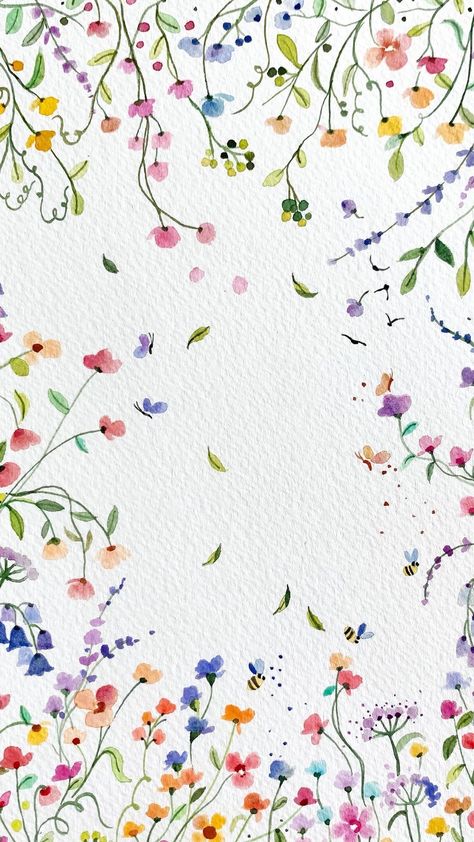 Cute Color Wallpapers, Watercolour Flowers Background, Watercolor Art Valentines, Spring Flower Pattern, Things To Watercolor Paint, Flowers Drawing Wallpaper, Simple Floral Painting, Shaz Serene, Watercolor Flowers Background