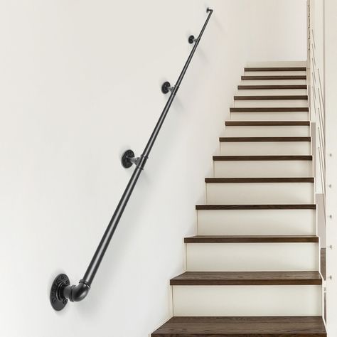 Document Product Description Pipe Stair Handrail Our wall mount handrail is combining with elegance, versatility, easy installation, and security. Each bracket holds up to 440lbs loading. Outdoor-dedicated spray paints on the carbon steel pipe surface provide long-term service for both indoor and outdoor handrails.  Secure Up/Down Stair Industrial-Style Design Effortless to Install Complete Railing Kit Tough Equipment & Tools, Pay Less VEVOR is a leading brand that specializes in equipment and tools. Along with thousands of motivated employees, VEVOR is dedicated to providing our customers with tough equipment & tools at incredibly low prices. Today, VEVOR's products are sold in more than 200 countries and regions with 10 million plus members worldwide. Why Choose VEVOR? Premium Tough Qual Handrail Staircase, Wall Mounted Handrail, Outdoor Handrail, Outdoor Stair Railing, Stair Banister, Metal Handrails, Staircase Handrail, Stair Handrail, Outdoor Stairs