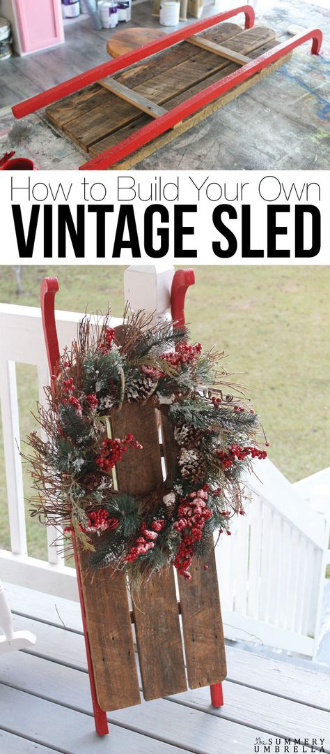 Christmas Sled Decoration, Sled Decor, Vintage Sled, Christmas Sled, Snacks Easy, Pallet Christmas, Luge, Christmas Sleigh, Christmas Wood Crafts